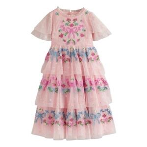 Mini Boden Embroidered Tiered Tulle Party Dress, size 9/10, like new